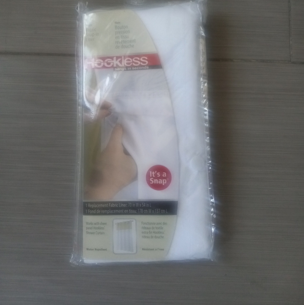 Hookless White Replacement Fabric Liner For Shower Curtain Snap On fits 70” X 54